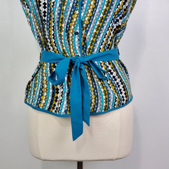 Unique Spectrum Sleeveless Belted Colorful Button Front Top Size L - Picture 4 of 12